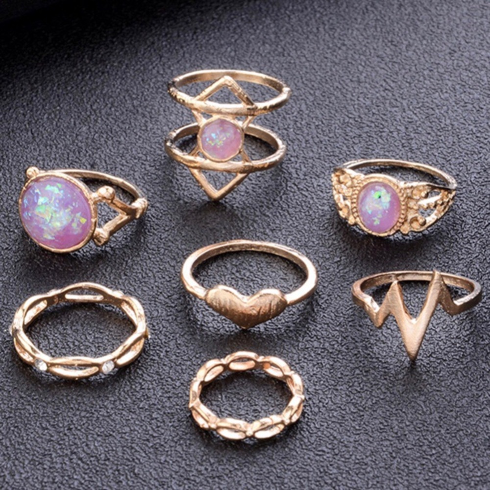 Pink & Gold Gemstone Ring Set (7 pack) 💍🤚🏼💖